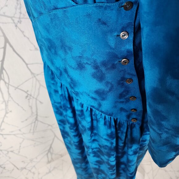 Nora Noh Blue 100% Silk Artsy Faux Wrap Criss Cross Midi Dress - Picture 4 of 7